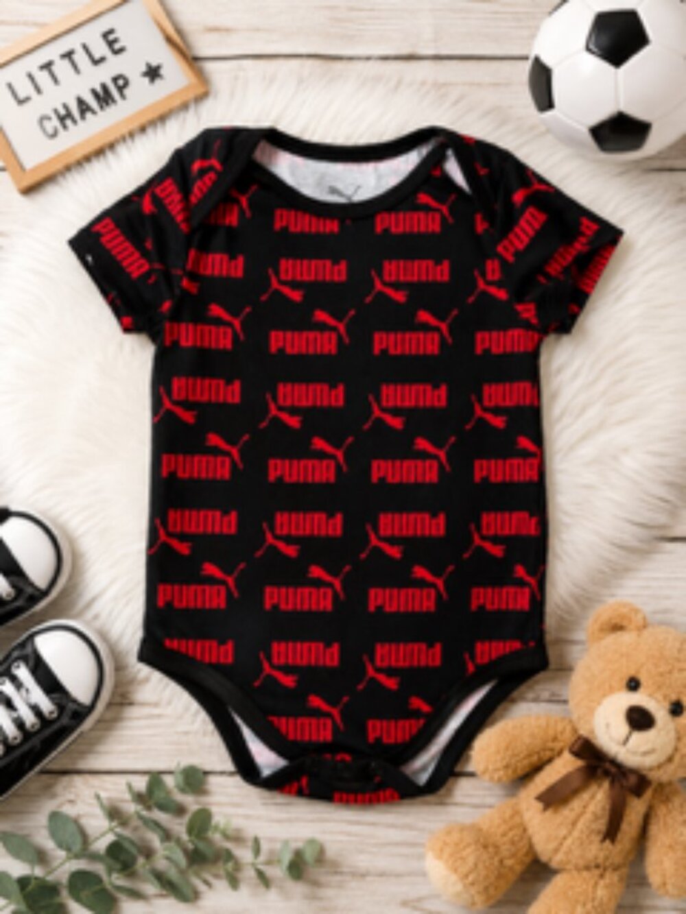 🖤❤️ PUMA Allover Logo Bodysuit – 18 Months ❤️🖤